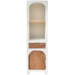 SIT Möbel Hochschrank mit 1 Tür, 1 Schublade, 2 offene Fächer | Akazie natur, Kalkputz weiß | B 50 x T 40 x H 175 cm | 14998-10