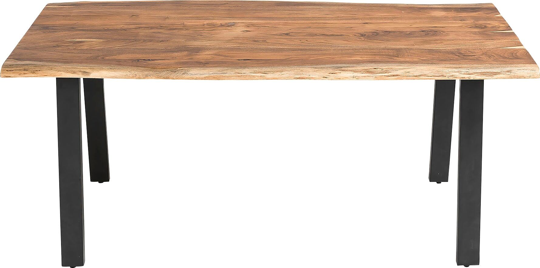 Esstisch SALESFEVER "Designer-Tisch für stilvolle Mahlzeiten", schwarz (natur, schwarz, schwarz, natur), B:160cm H:76,5cm T:85cm, Akazienholz, Metall, Tische, Esstisch, Zweifach gewachstes, geöltes Massivholz natur, schwarz, schwarz, natur B/H/T: 160cm x 