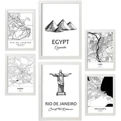 POSTER Set Mit 6 Drucke Von Südafrika Von Karten In Schwarz Weiß A3 & A4 Weißer Rahmen