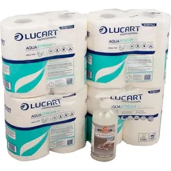 Axis Line Set - LUCART AQUASTREAM - Selbstauflösendes Toilettenpapier + flüssigseife Cremeseife Soft 500ml (4 Pack a 4 Rollen)