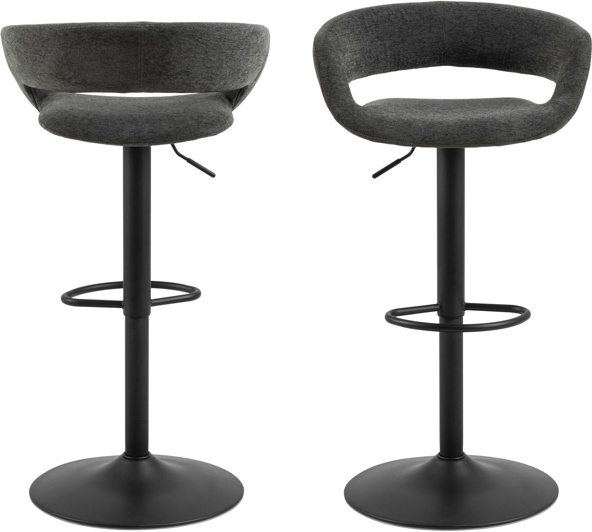 Barhocker ACTONA GROUP "Grace", grau (dunkelgrau), B:54,5cm H:101cm T:48,5cm, Hocker, Barhocker, Barhocker, Apia sand, Trompete Gestell, mit drehfunktion, 2 stk dunkelgrau B/H/T: 54,5cm x 101cm x 48,5cm, Stoff