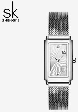 Trendy Discount Goods Delicate Rectangle Dial Gold Slim Watch For Women, Mesh Strap Waterproof Quartz Women's Elegant Timepiece silver