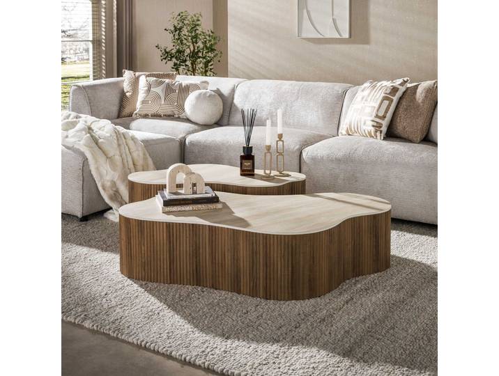 Couchtisch Set Sienna Max , Organic , 2-teilig , 3D Keramik , Travertinoptik