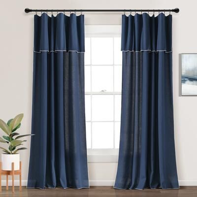 Lush Decor Modern Faux Linen Embroidered Edge With Attached Valance Window Curtain Panels Set