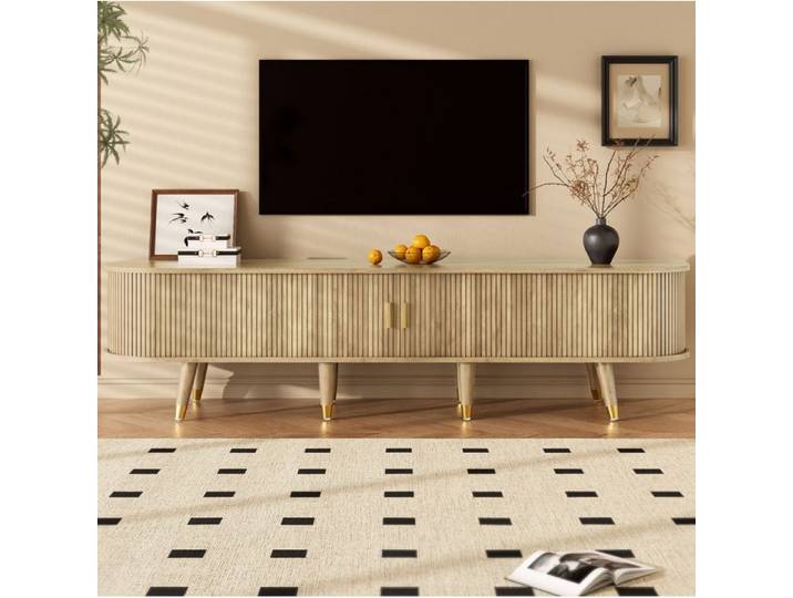 Meuble TV - TV-Schrank en MDF - Aspect bois chêne clair - 175 x 38 x 45 cm