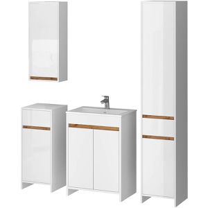 Vicco Badmöbel-Set Lemgo, weiß Hochglanz, 4-teilig, mit Waschtisch & 3 Badschränken