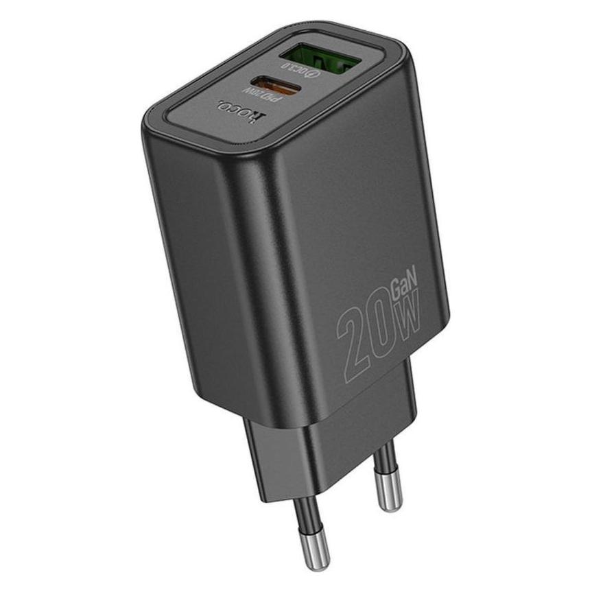 Hoco Adapter wall charger USB A + Type C PD QC3.0 3A 20W N61 black (20 W, 2 Ports) (54180173)