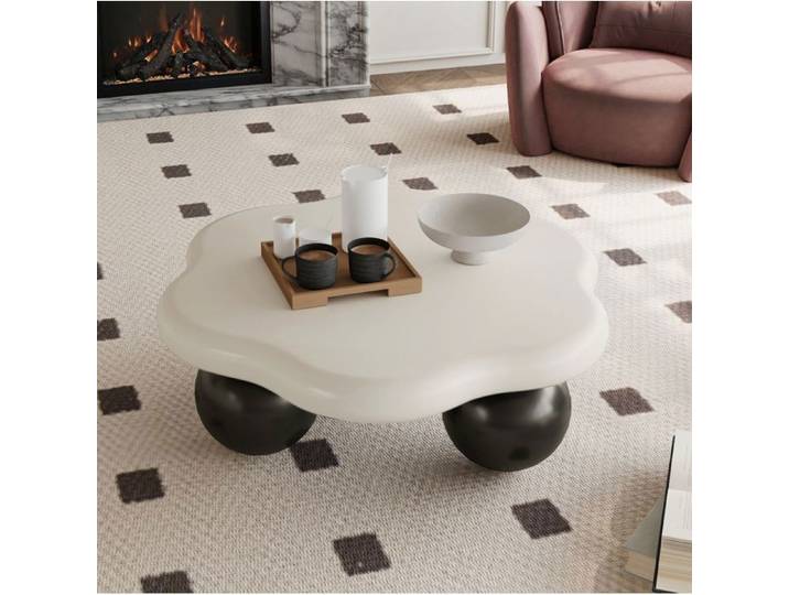 Table basse de salon aspect nuage blanche et noire 80x35 cm