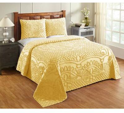 Trevor Collection Tufted Chenille Bedspread Set by Better Trends in Yellow (Size KING)