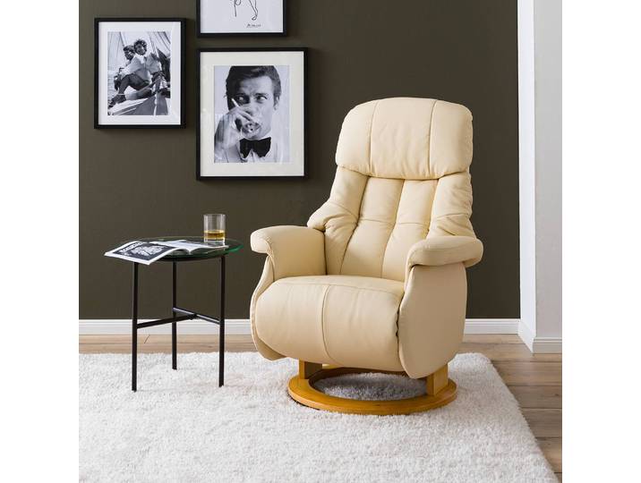 Relaxsessel II Beige/Creme/Buche Natur Echtleder Libi 77 x 111 x 86cm