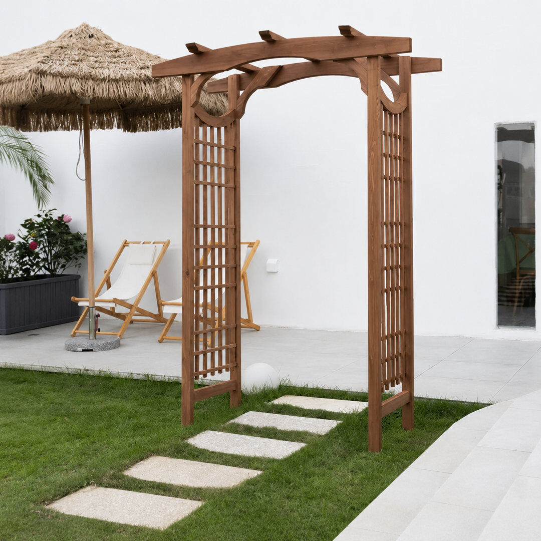 ScienGarden Solid Fir Garden Arbour Arch with Anchoring Kit, 212cm H x 150cm W Brown 212cm H X 150cm W X 76cm D