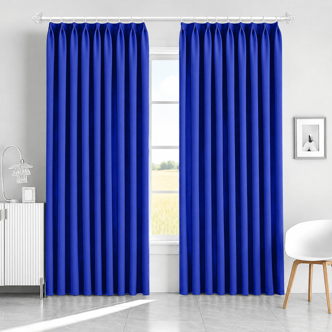 Mercer41 Blackout Pencil Pleat Curtains - Thermal Insulated, Light Blocking Window Drapes Navy 168cm Width x 228cm Drop