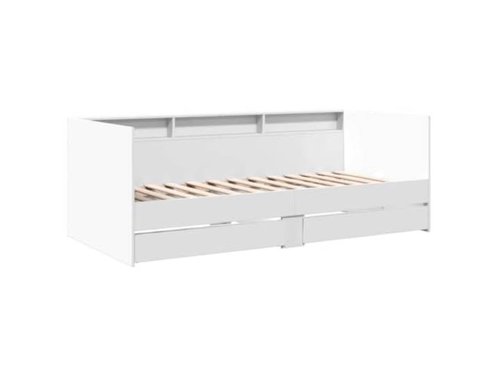 KTHLBRH Schlafsofa weiß 90 x 200 cm mit 2 Schubladen Mehrschichtiger Holzrahmen ohne Matratze, inklusive Lattenrost, für Wohnzimmer und Schlafzimmer