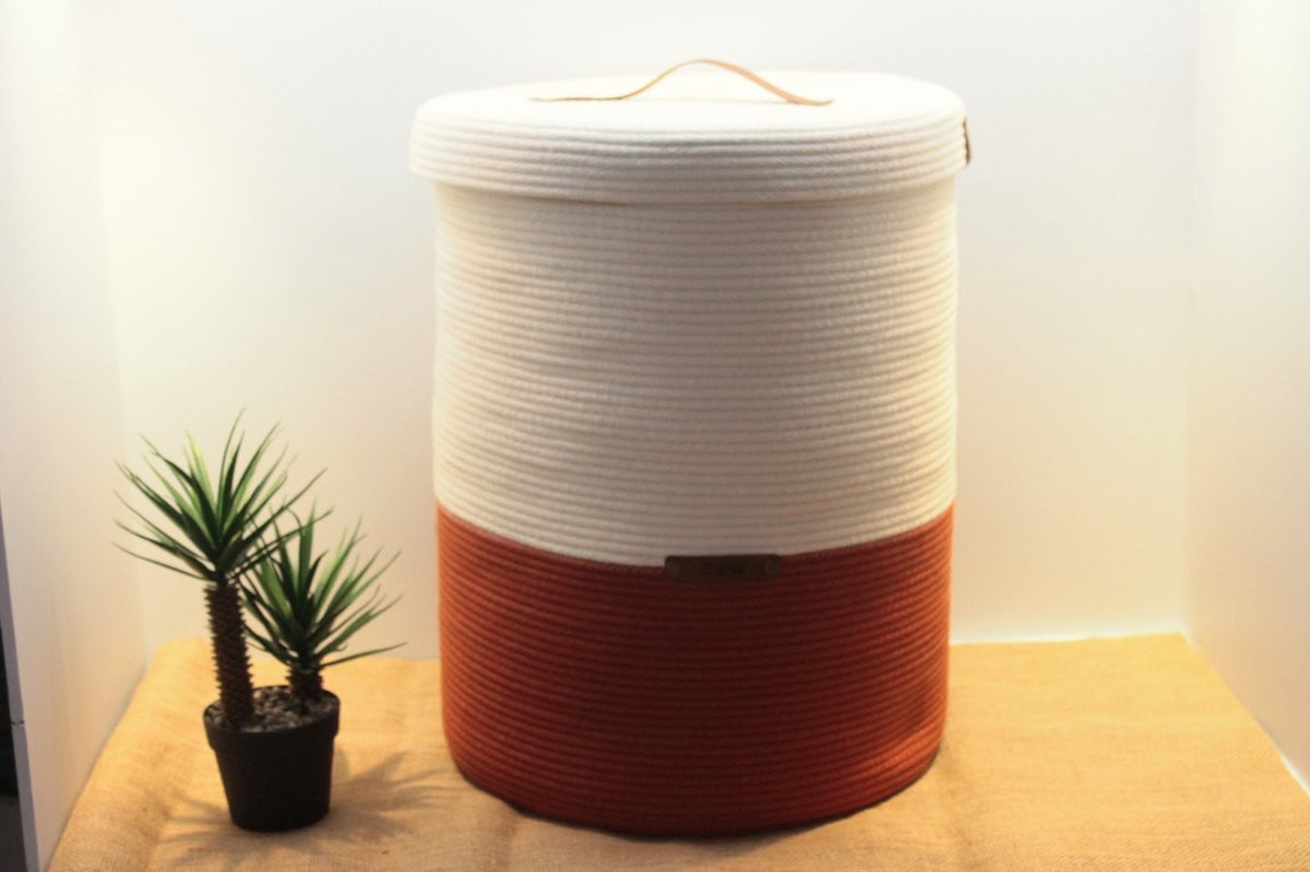 OZ Home Mand met Deksel Oranje/Wit van Textiel