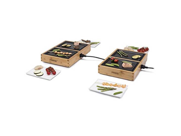 Princess Dinner4All Pure Tischgrill mit Bambusausführung - 4x210W, 2M Kabellänge, 4x Heizplatten und 4x Keramikplatten, 104040