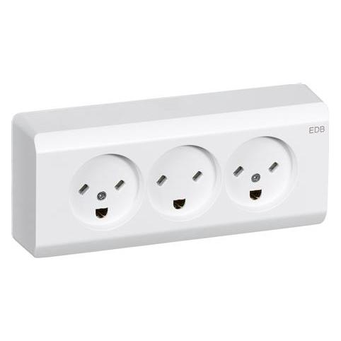 LK OPUS 66 stikkontakt udvendig tripel EDB 2-pol med jord hvid (5703302043892)