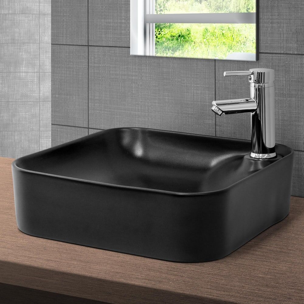ECD Germany Lavabo negro mate cerámico 430x430x120 mm cuadrado