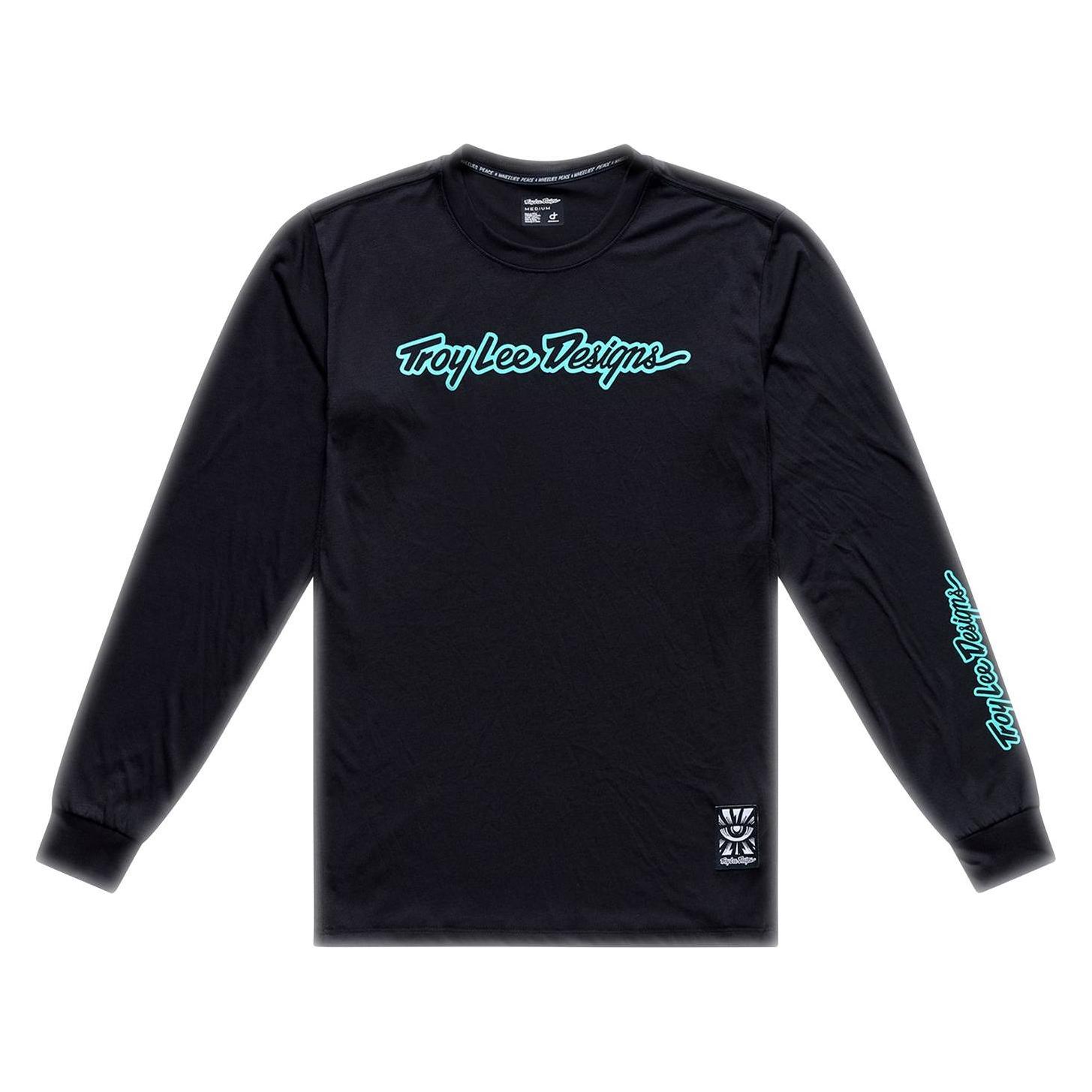 Troy Lee Designs Skyline Ride LS Tee, Signature, black/real teal, M (M) (383072023)