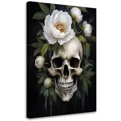 WANDBILD schädel weiße pfingstrosen blumen