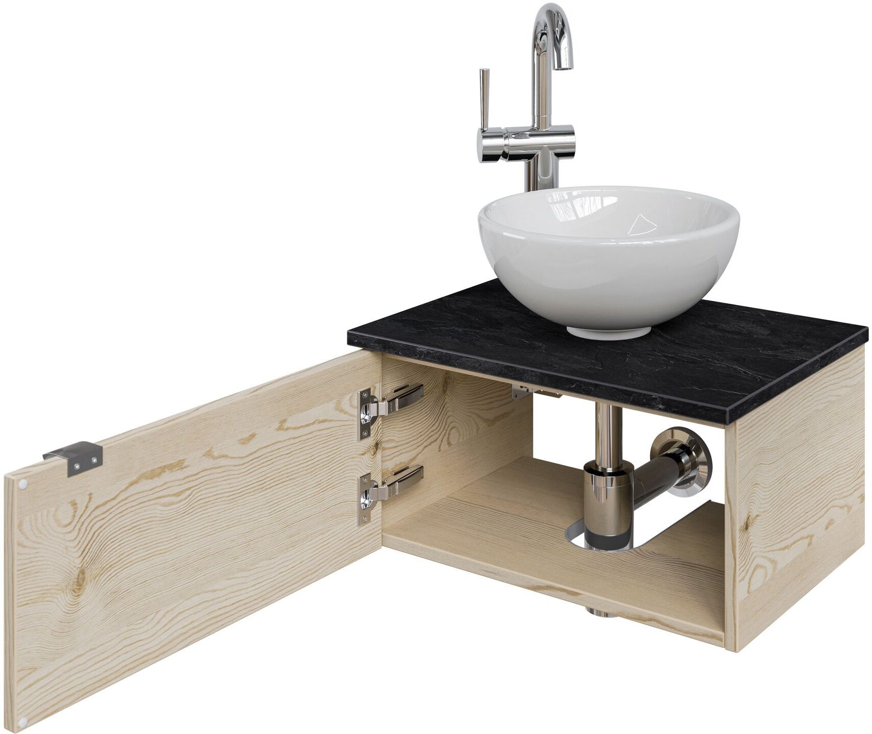 Waschtisch SAPHIR "Serie 6915 Waschschale mit Unterschrank für Gästebad, Gäste WC", beige (polar pinie, schiefer, polar pinie quer nachbildung), B:51cm H:39,8cm T:35cm, Waschtische, Waschtisch, 51 cm mit Keramik-Aufsatzbecken und 1 Tür polar pinie, schief