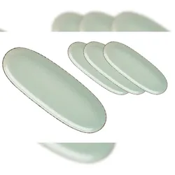 Van Well | URBAN Platte 34x12,5 cm grün 4er Set  - Steinzeug Servierplatte groß Buffet-Platte Käseplatte, zum Servieren & Dekorieren