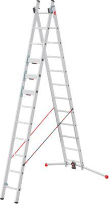 Mehrzweckleiter Hailo S110 Pro, 2-teilig, 2 x 12 Sprossen, Drehstufen-System, Bodenausgleich, bis 150 kg, Aluminium und Kunststoff, silber