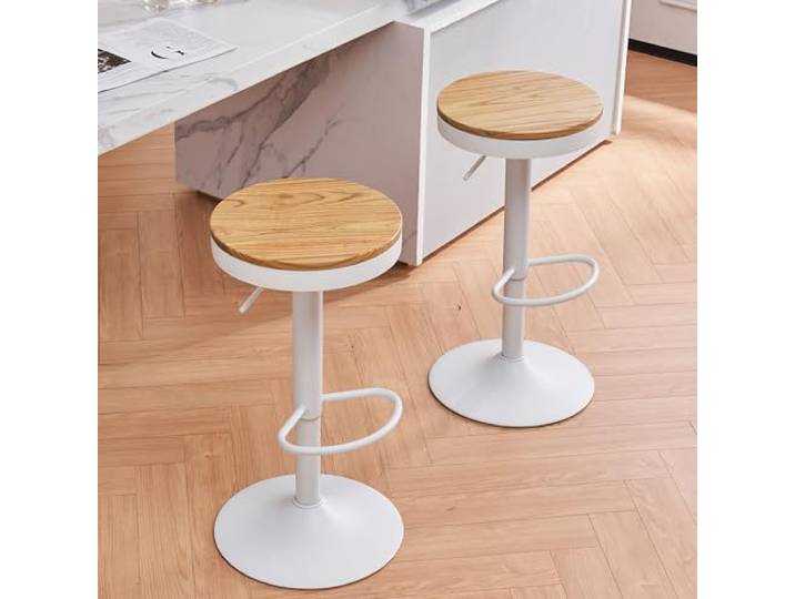 Kidol & Shellder Barhocker Esszimmerstühle 2er Set Weiß Holzhocker Höhenverstellbar 360° Drehbar, Barhocker aus Holz und Metall, für Zuhause, Küche, Theke, Bistro