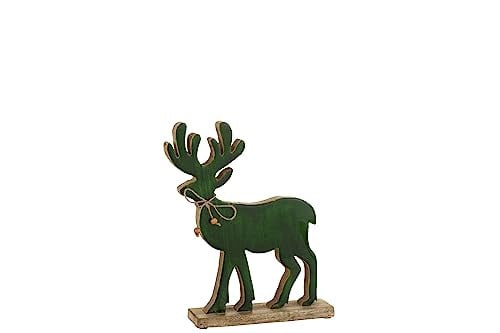 J-Line Houten Rendier Decoratie Groen Medium