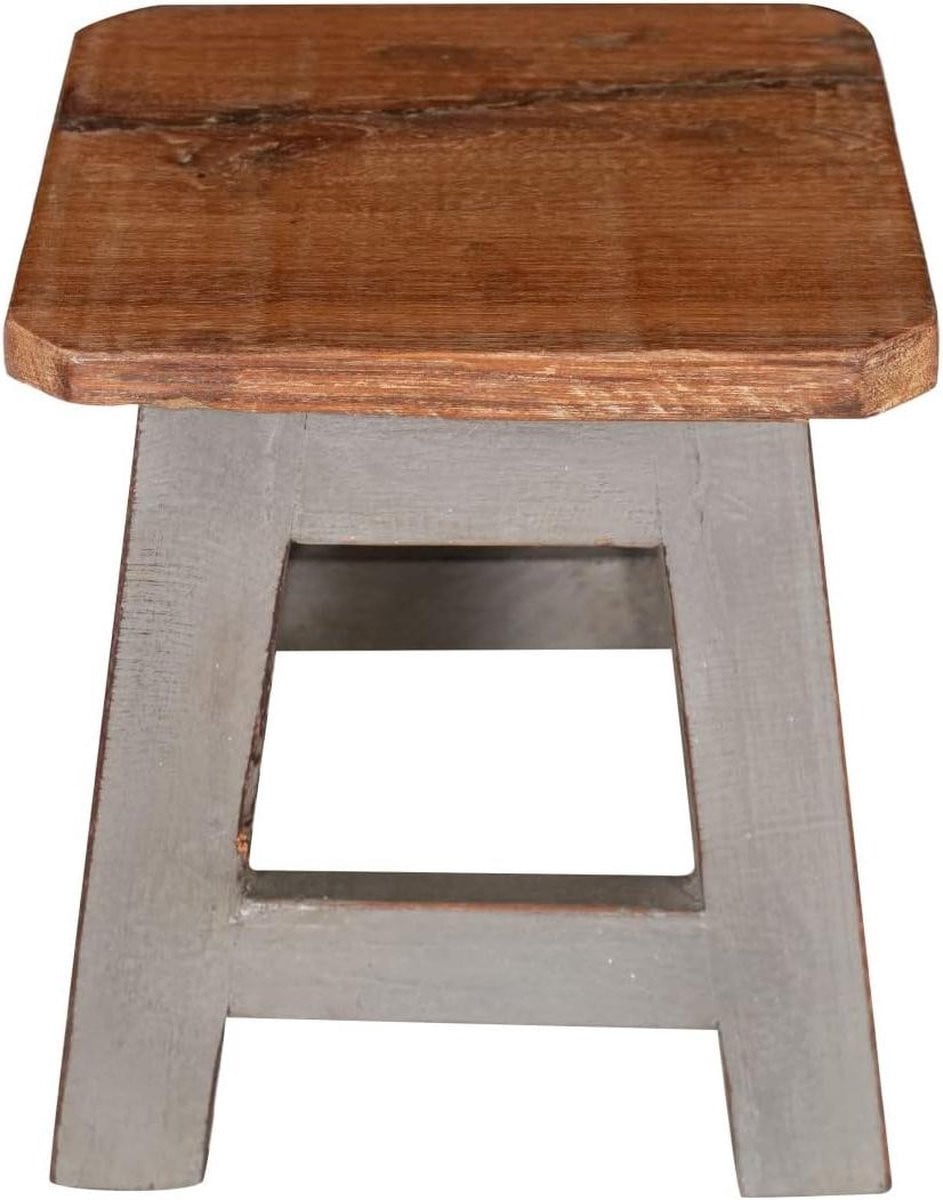 Lage houten kruk van gerecycled hout, multifunctionele badkruk of plantenstandaard, B/D/H: 24 x 26 x 24 cm