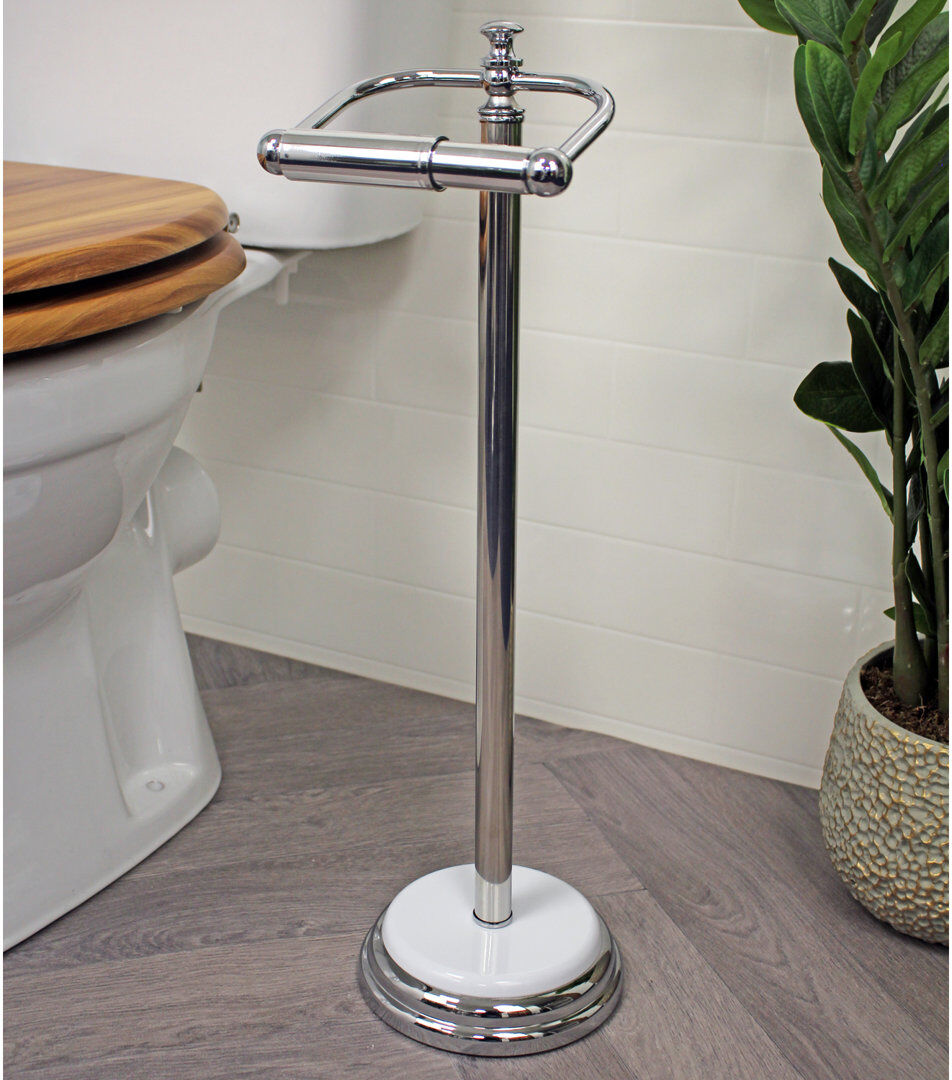 Symple Stuff Jan Free Standing Toilet Paper Holder White/Chrome;Weiß/Chrom 133.35cm H X 40.64cm W X 40.64cm D