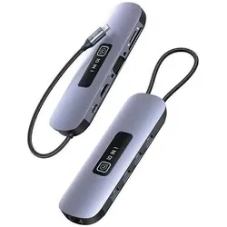 Usams US-SJ644 PD100W 10in1 Multifunctional Type-C HUB with Light(Type-C To HDMI+USB3.0*2+USB2.0*2+VGA+TF (USB-C, 10 Ports), Dockingstation + USB Hub, Grau
