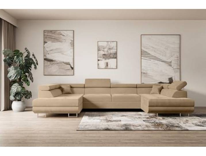 ALTDECOR Ecksofa mit Schlaffunktion U-Form GUSA-U 342x202x107 - Beige