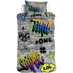 Traumschlaf, Kinderbettwäsche, Graffiti OMG (155 x 220 cm, 80 x 80 cm)