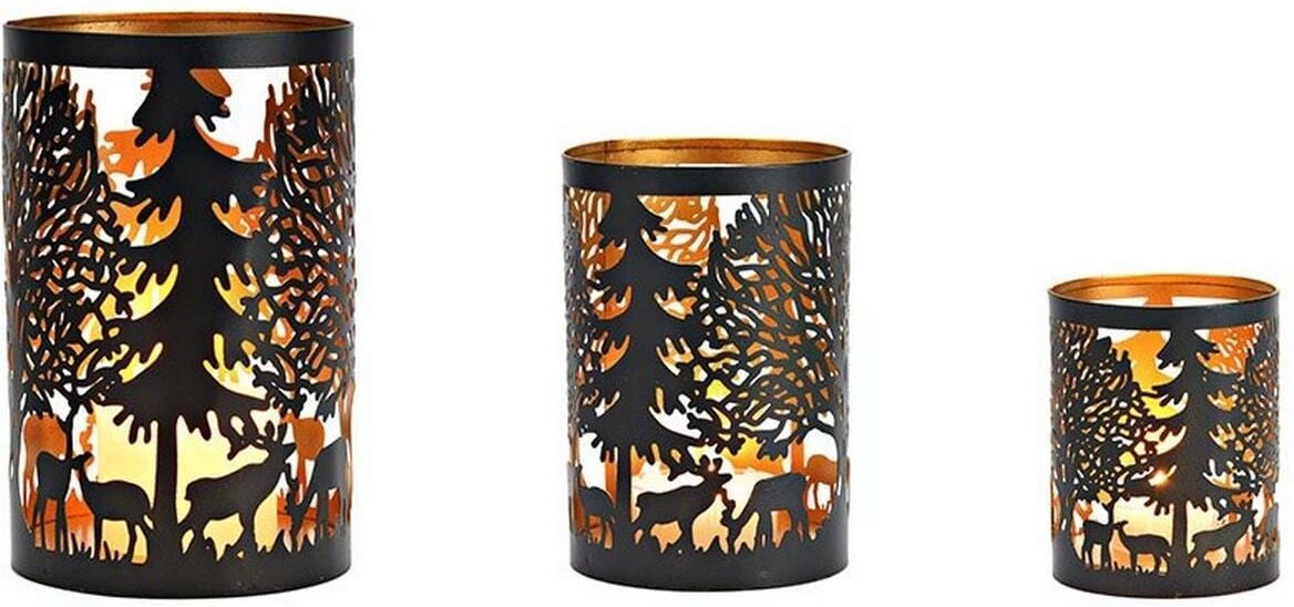 Windlicht "G. Wurm Winterszene", schwarz (goldfarben, schwarz), Metall, Kerzenhalter, Windlicht goldfarben, schwarz Einheitsgröße