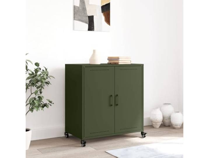 KTHLBRH Sideboard Olivgrün 68 x 39 x 72 cm Stahl 2 Türen, 4 Rollen, leicht zu bewegen, großer Stauraum, einfache Wartung