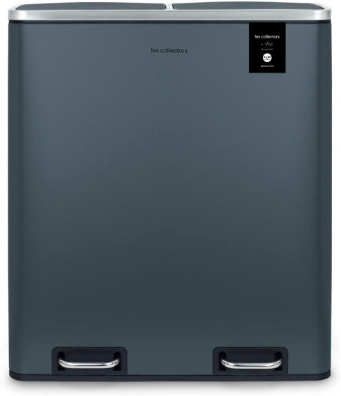 LES COLLECTORS Stainless Steel 60 Litre Step On Multi-Compartments Trash & Recycling Bin Grey/Brown/Blue