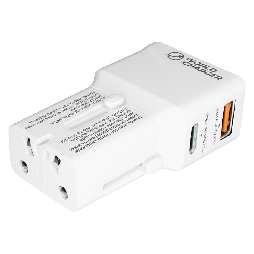 prio Fast Charge World Reiseladegerät 25W PD PPS (USB C) + QC 3.0 (USB A) weiss (25 W, 2 Ports) (PTC-1102)