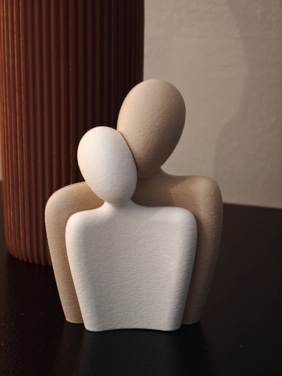 Minimalistisch Abstract Koppel Beeldje - Beige/Wit - Modern Decoratief Sculptuur - Hoogte: 13 cm