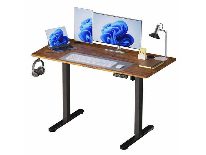 Relaxdays Schreibtisch Schwarz Industrial elektrisch höhenverstellbar, Mehrfarbig, Metall, Holzwerkstoff, Kunststoff, 140x120x60 cm, Büromöbel, Schreibtische, Höhenverstellbarer Schreibtisch