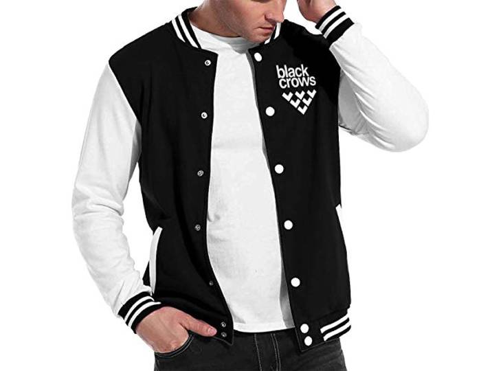 Black Crowes Plus Velvet Fashion Baseball Uniform Jacket Sportjack voor heren en dames, Zwart, XS