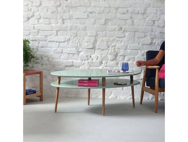 RAGABA OVO HIGH Couchtisch mit Ablageflache Breite 110cm x Tiefe 70cm, Einfach Montage, FSC Holz Salbeigrun