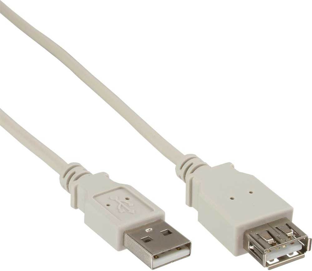 InLine 34610X USB 2.0 verlengkabel, mannelijk naar vrouwelijk, Type A, beige/grijs, 1 meter