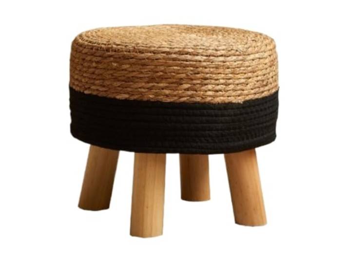 Rustikaler runder niedriger Hocker aus massivem Holzgeflecht Atmungsaktiv, stabil, langlebig, leicht(Black)