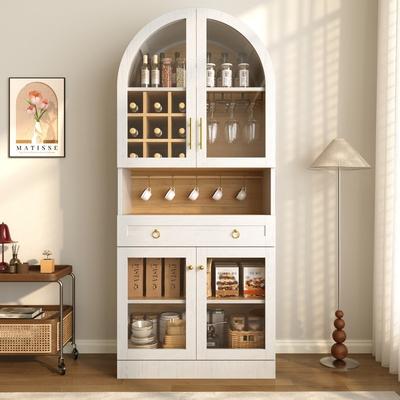 "70"" Tall Pantry Wine Cabinet with Hooks and Wine Racks & Glass Holders"