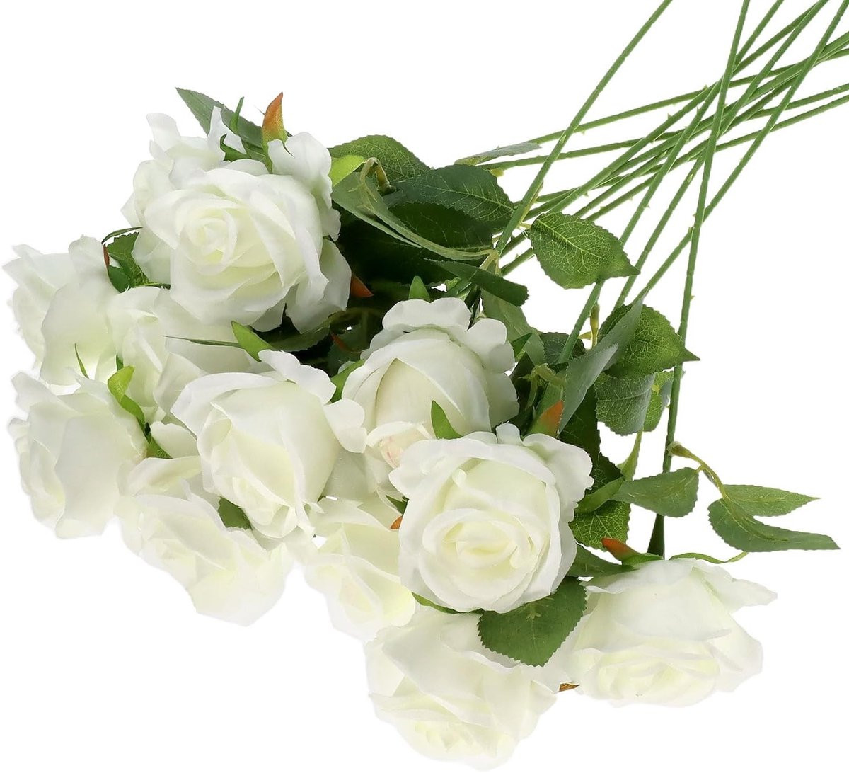 12 Stuks Witte Kunstrozen met Lange Plastic Stelen voor Tafeldecoraties