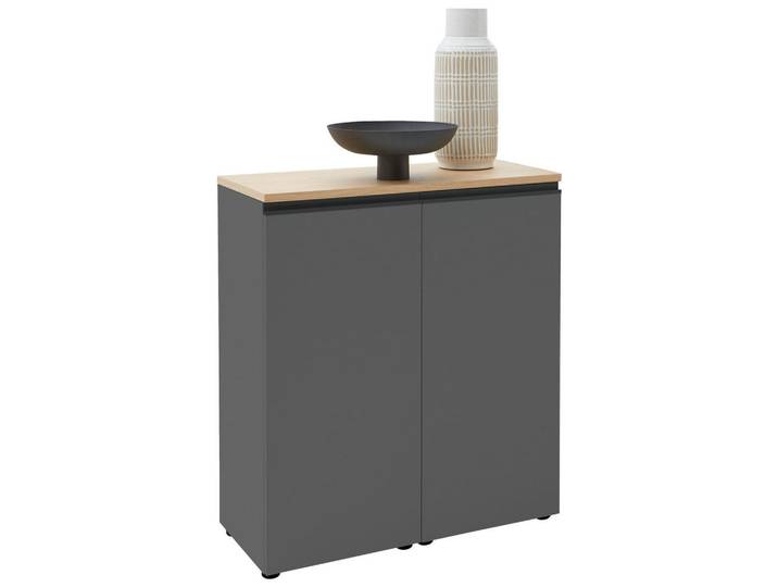 Dieter Knoll Kommode, Grau, Eiche, Kunststoff, Balkeneiche, furniert, 3 Fächer, 90x102x41 cm, Typenauswahl, Beimöbel erhältlich, in verschiedenen Größen erhältlich, Holzmöbel, Kleinmöbel Holz, Holzkommoden