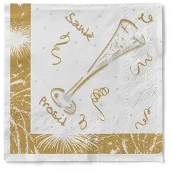 Sovie HORECA Serviette Silvester in Weiß-Gold aus Tissue 40 x 40 cm, 100 Stück