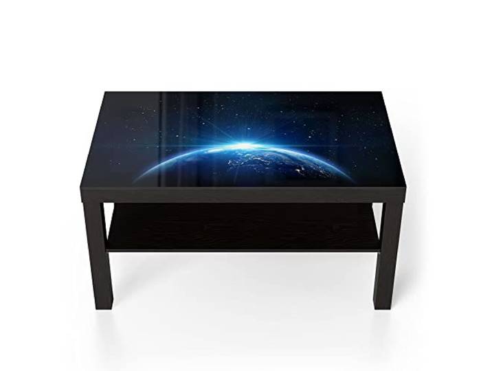 DEQORI Glastisch schwarz groß 90x50 cm Motiv Sonnenaufgang im All ausgefallener Beistelltisch aus Glas Hochglanz Couchtisch fürs Wohnzimmer moderner Couch Tisch mit Design