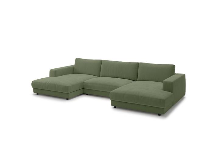 Wohnlandschaft Grün Feincordstoff Feena 190cm Gleichschenklig Modern Taschenfederkern