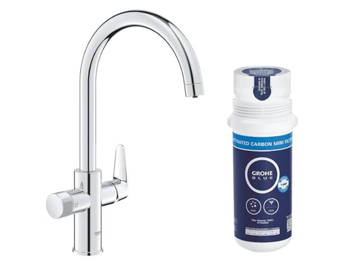 GROHE Blue Pure Start Curve - Einhand- Spültischarmatur Starter Set mit Filterfunktion (C-Auslauf, inkl. Filter & Filterkopf, Einlochmontage), chrom, 30593000